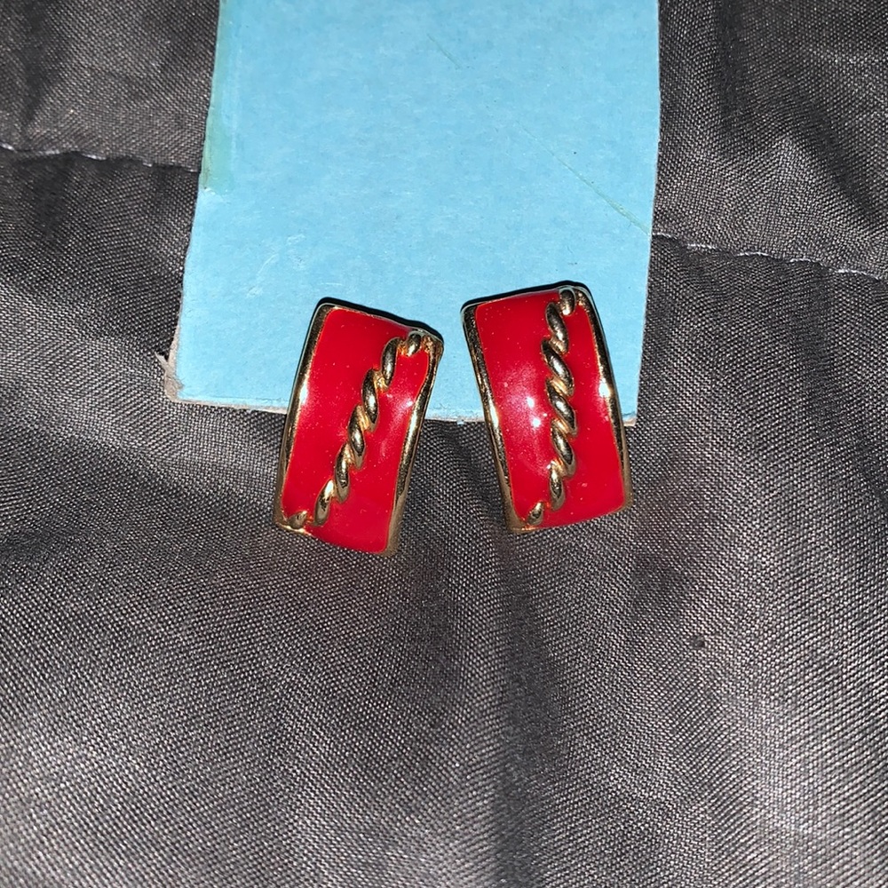 Red clip on earrings
